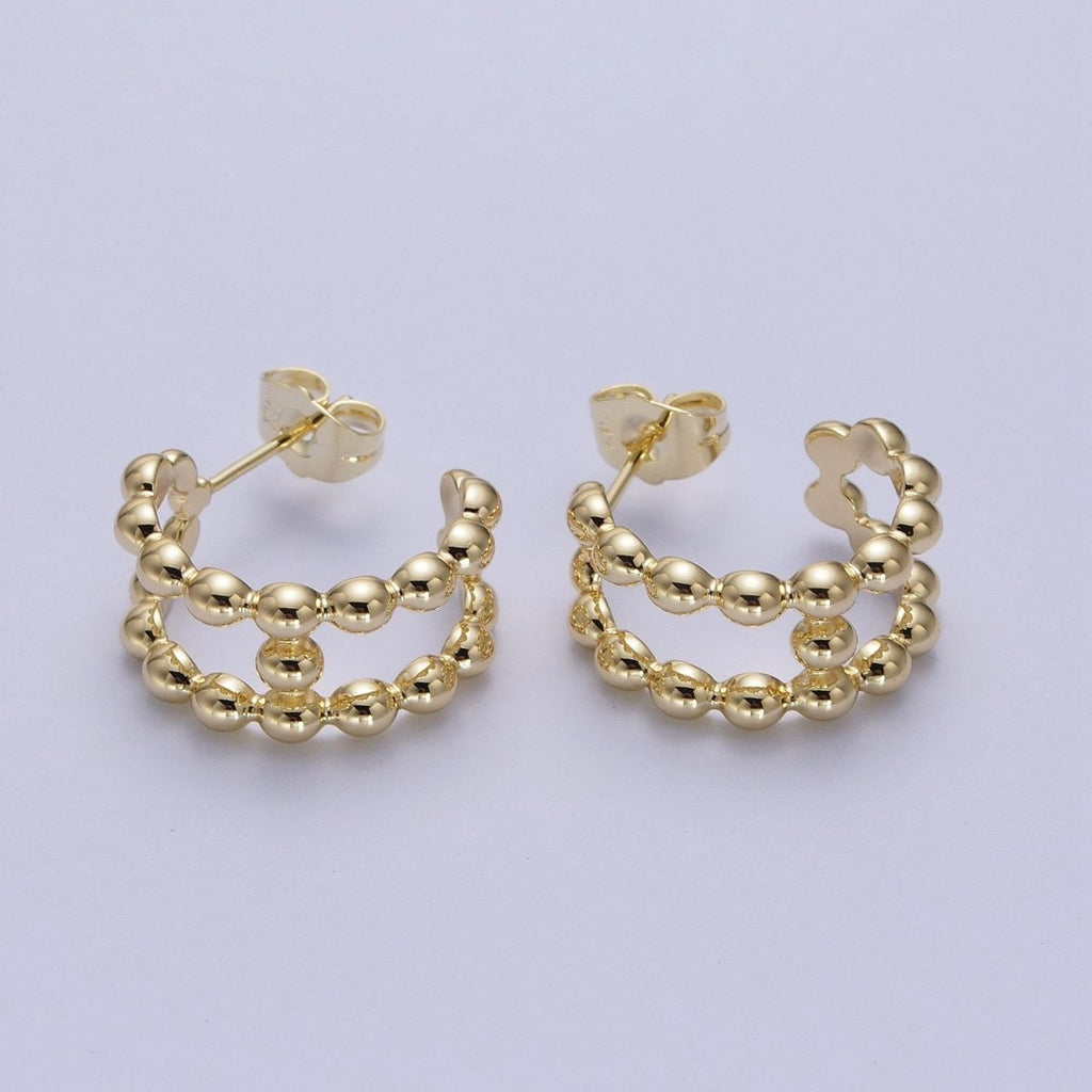 Gold Beaded Hoops, Gold Ball Hoop Earring, Medium Gold Hoops, Gold Bead Hoop Earrings, Large Gold Hoops, Boho Gold Hoop Earring, 20mm Hoop Y-001 - DLUXCA