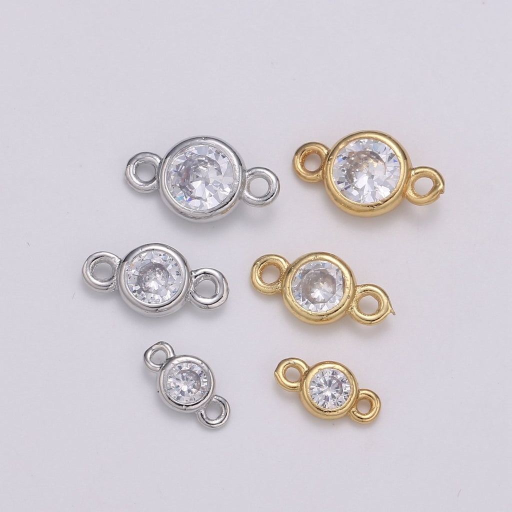 Gold Bezel 4,5,6mm CZ Connector Link 14k gold plated, Silver bezel set cubic zirconia link spacer for Necklace Bracelet Earring Supply F-586 to F-591 - DLUXCA