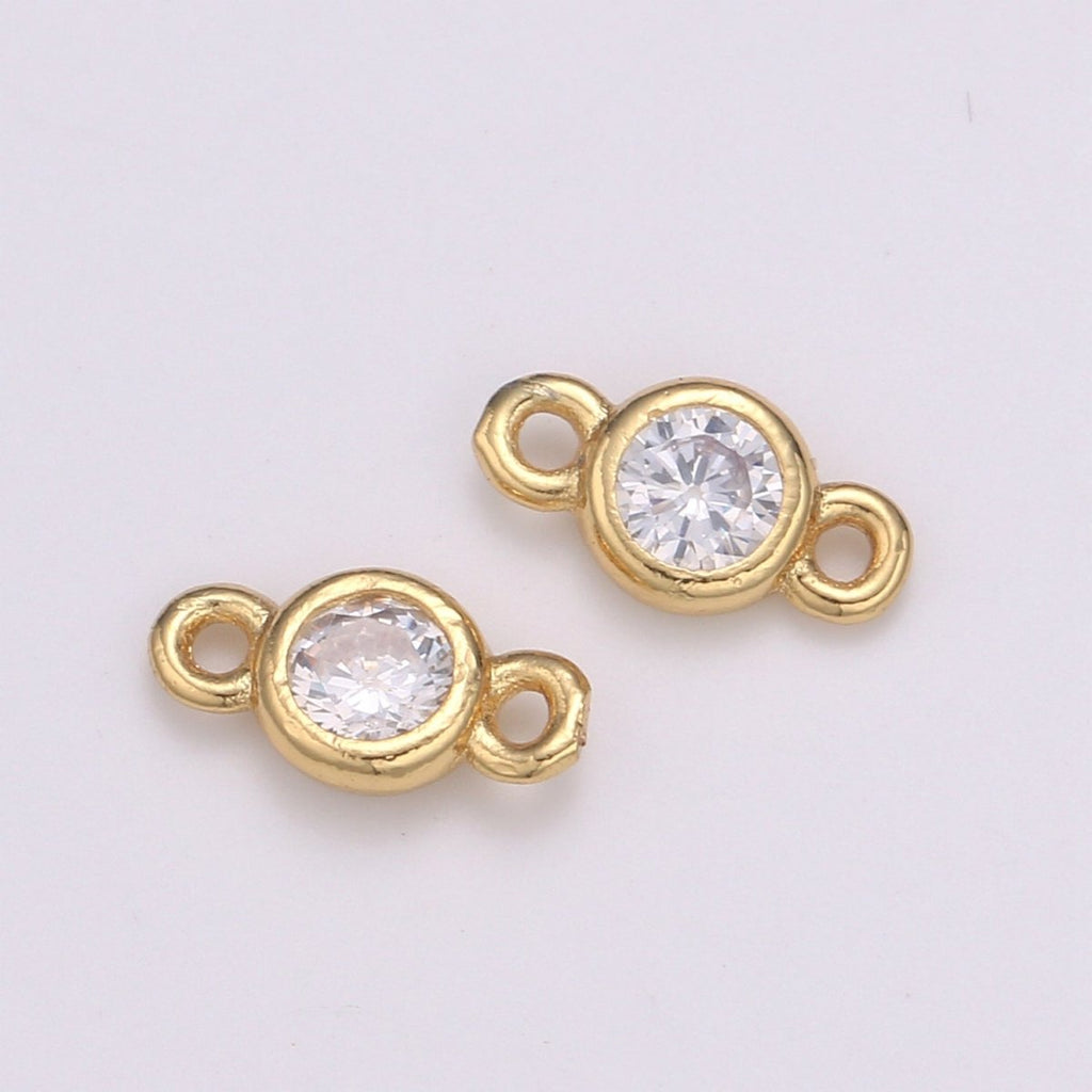 Gold Bezel 4,5,6mm CZ Connector Link 14k gold plated, Silver bezel set cubic zirconia link spacer for Necklace Bracelet Earring Supply F-586 to F-591 - DLUXCA