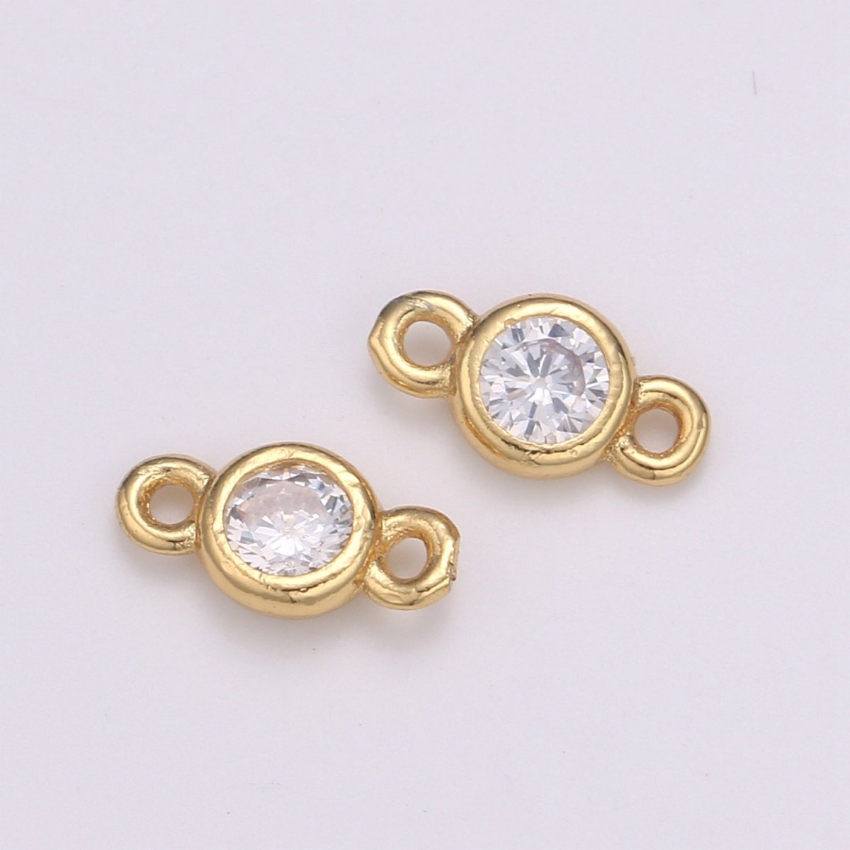 Gold Bezel 4,5,6mm CZ Connector Link 14k gold plated, Silver bezel set cubic zirconia link spacer for Necklace Bracelet Earring Supply F-586 to F-591 - DLUXCA