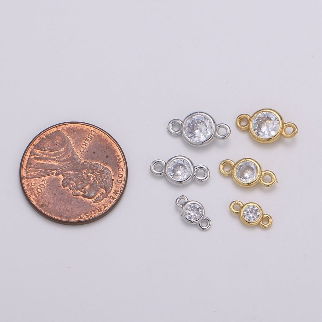 Gold Bezel 4,5,6mm CZ Connector Link 14k gold plated, Silver bezel set cubic zirconia link spacer for Necklace Bracelet Earring Supply F-586 to F-591 - DLUXCA