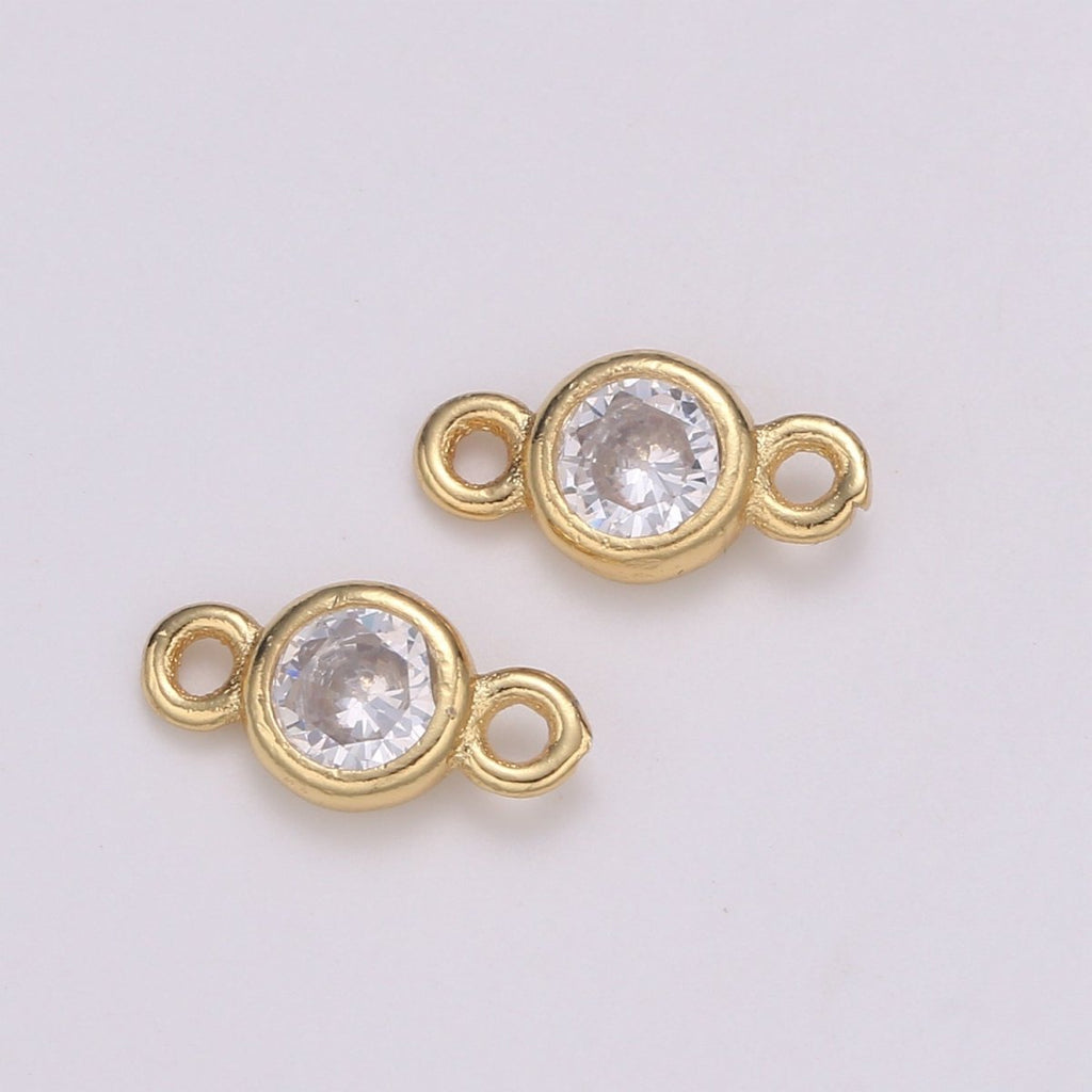 Gold Bezel 4,5,6mm CZ Connector Link 14k gold plated, Silver bezel set cubic zirconia link spacer for Necklace Bracelet Earring Supply F-586 to F-591 - DLUXCA
