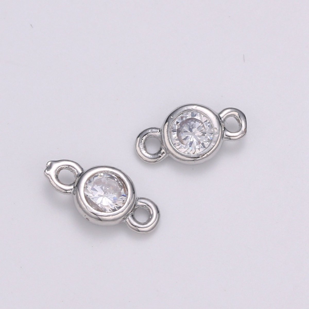 Gold Bezel 4,5,6mm CZ Connector Link 14k gold plated, Silver bezel set cubic zirconia link spacer for Necklace Bracelet Earring Supply F-586 to F-591 - DLUXCA