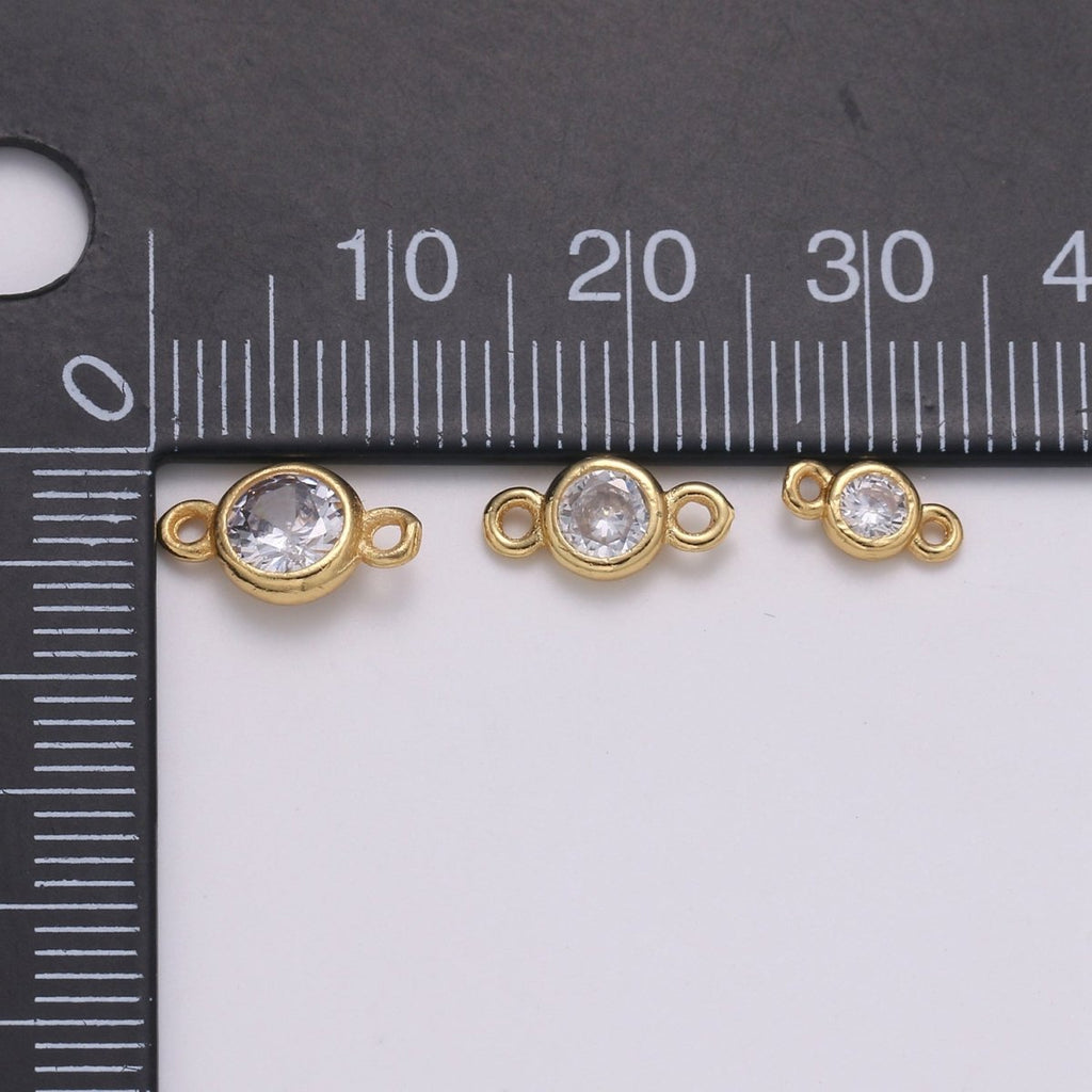Gold Bezel 4,5,6mm CZ Connector Link 14k gold plated, Silver bezel set cubic zirconia link spacer for Necklace Bracelet Earring Supply F-586 to F-591 - DLUXCA