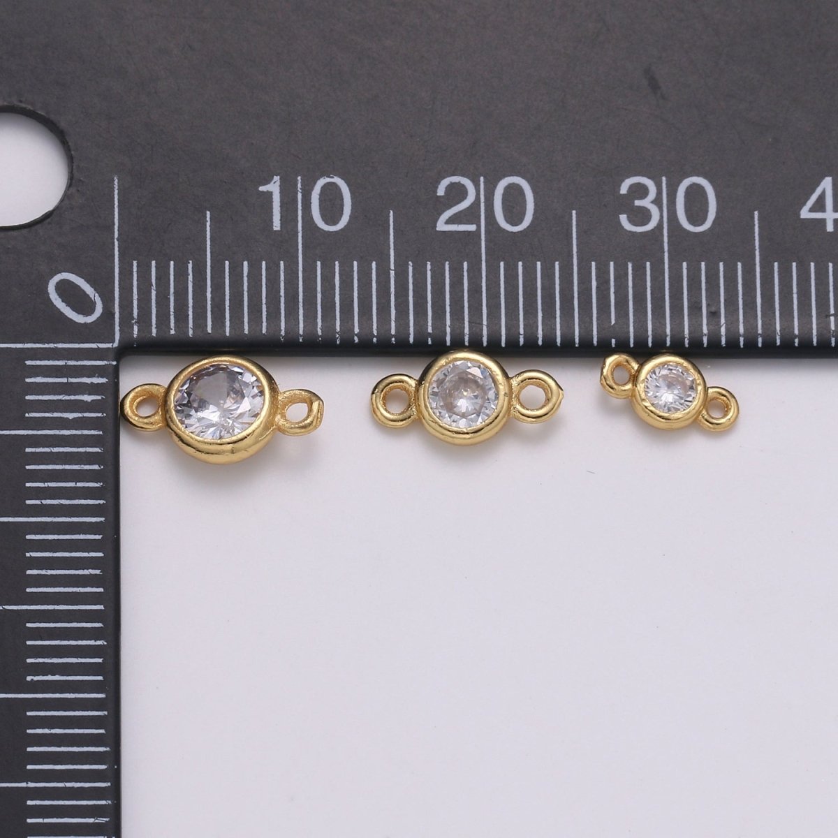 Gold Bezel 4,5,6mm CZ Connector Link 14k gold plated, Silver bezel set cubic zirconia link spacer for Necklace Bracelet Earring Supply F-586 to F-591 - DLUXCA