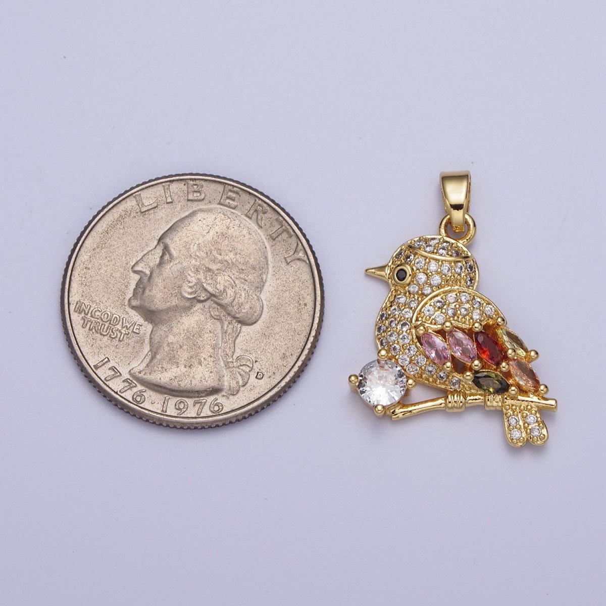 Gold Bird on Tree Branch Round Marquise Cubic Zirconia Animal Nature Jewelry | X-549 - DLUXCA