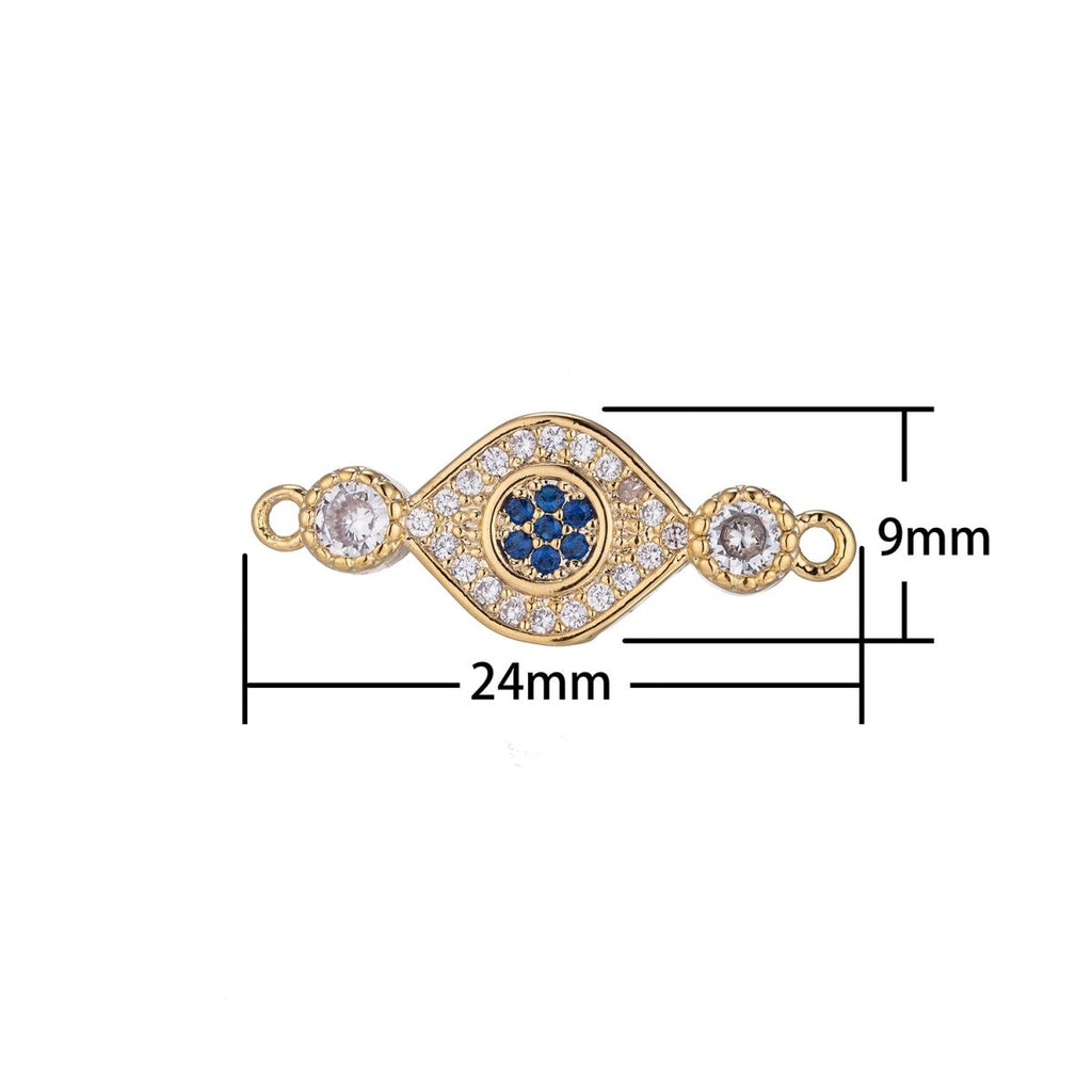 Gold Blue Evil Eye Bracelet Connector, 18K Gold plated Micro Pave CZ Charm, Spiritual Protection Amulet Necklace Pendant for Jewelry Making F-236 - DLUXCA