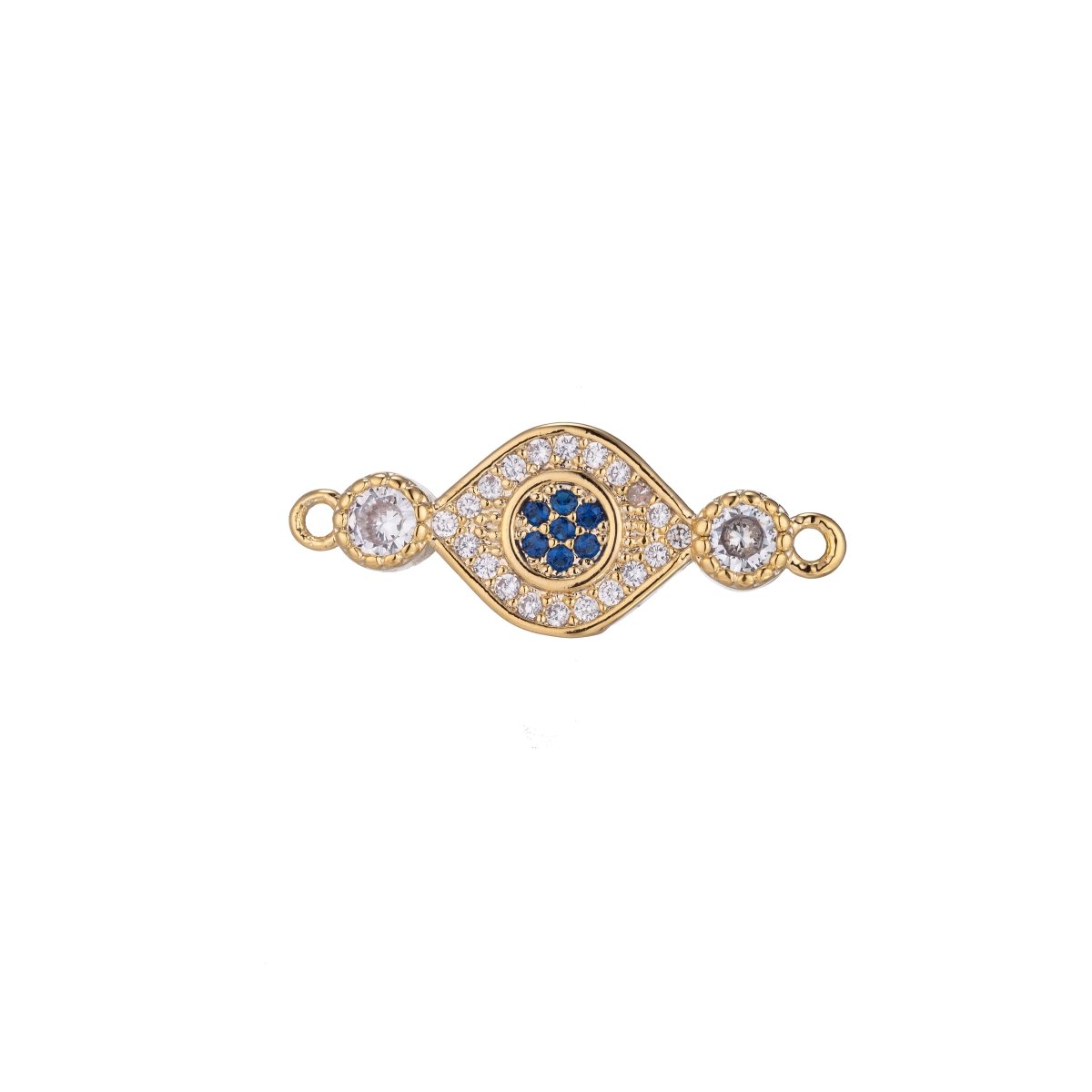 Gold Blue Evil Eye Bracelet Connector, 18K Gold plated Micro Pave CZ Charm, Spiritual Protection Amulet Necklace Pendant for Jewelry Making F-236 - DLUXCA