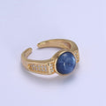 Gold Blue Tiger Eye Rings | Oval Gemstone Signet Ring | Gold Gem Stone Rings | Chunky Gold Statement Ring U - 372 - DLUXCA