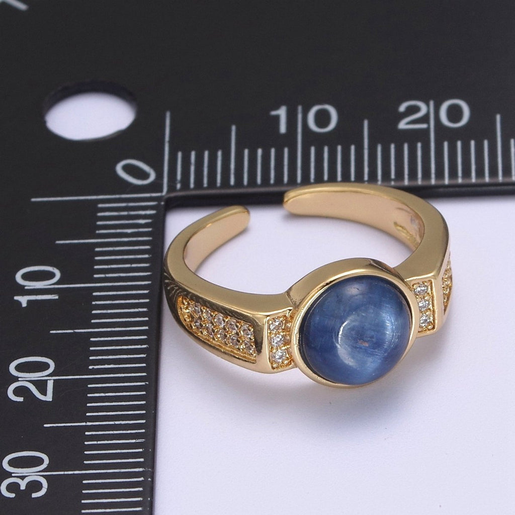 Gold Blue Tiger Eye Rings | Oval Gemstone Signet Ring | Gold Gem Stone Rings | Chunky Gold Statement Ring U - 372 - DLUXCA