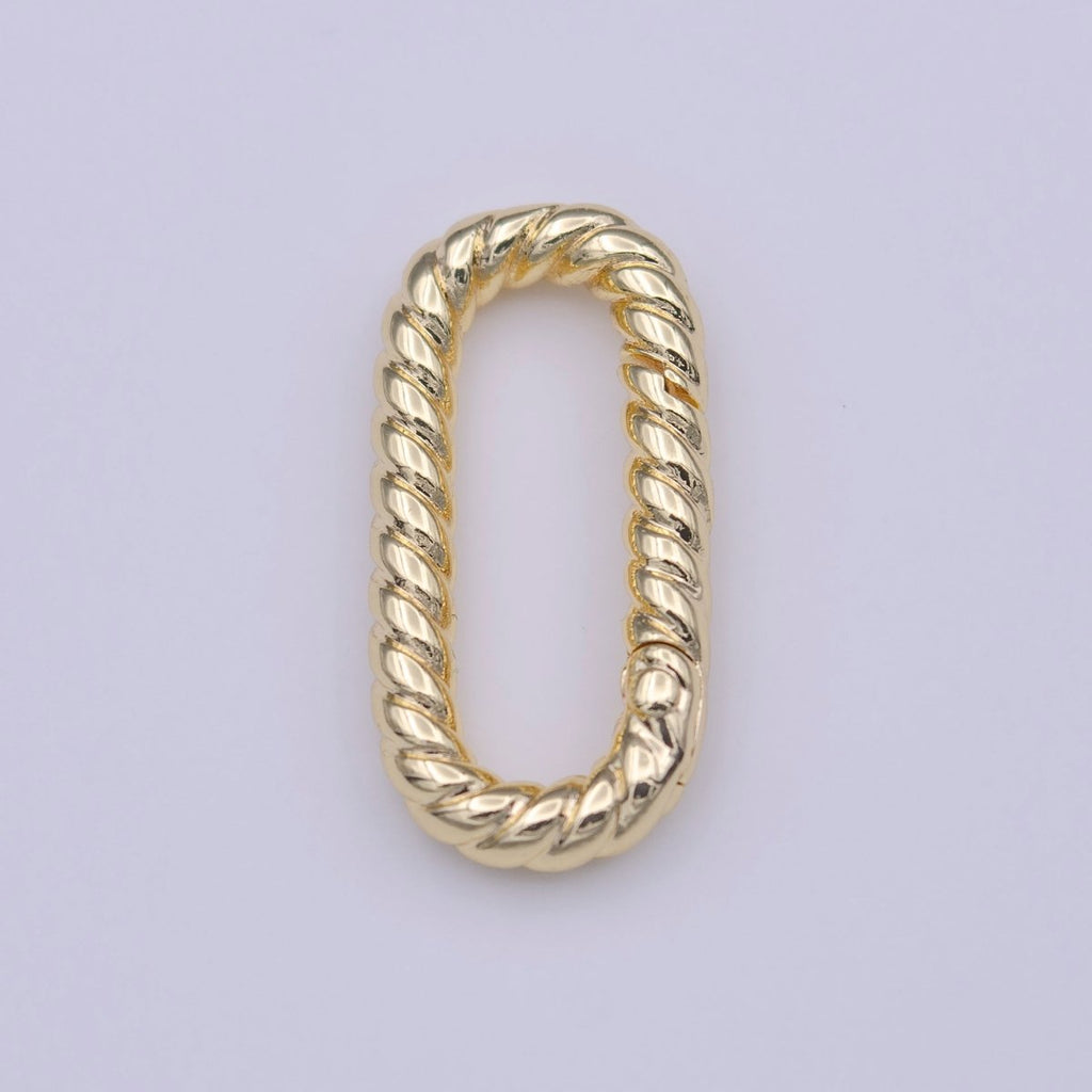 Gold Braided Twist 21.7mm Oblong Oval Push Spring Gate Jewelry Supply | K-221 - DLUXCA