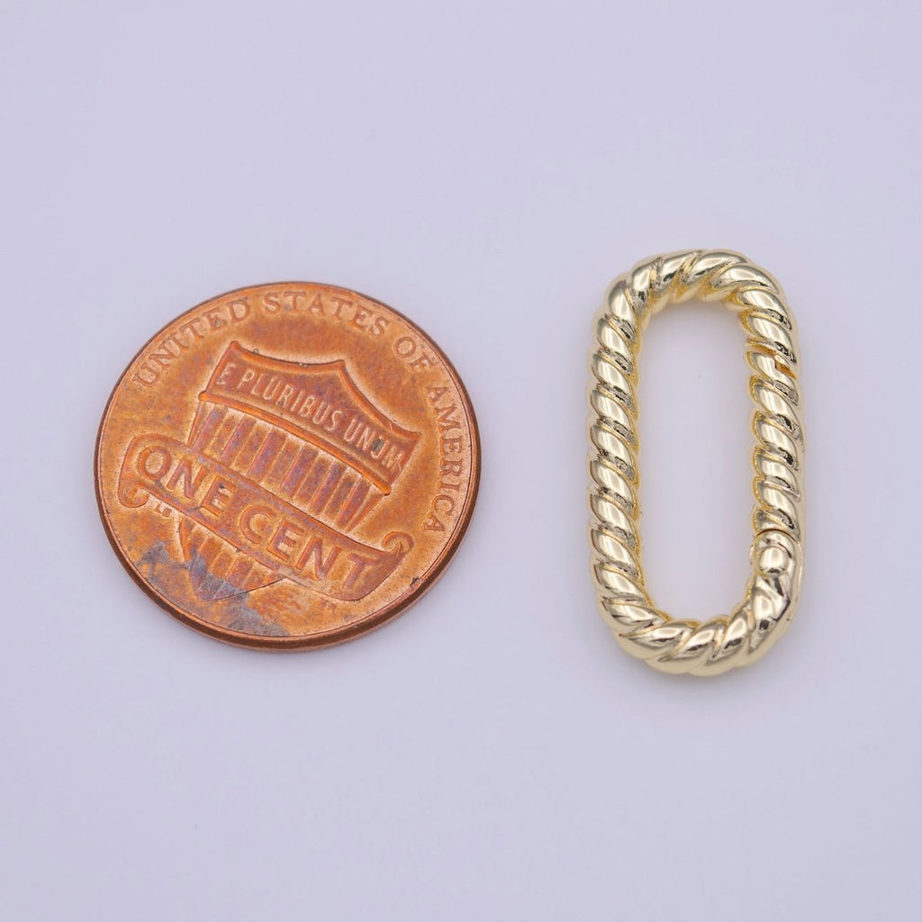 Gold Braided Twist 21.7mm Oblong Oval Push Spring Gate Jewelry Supply | K-221 - DLUXCA