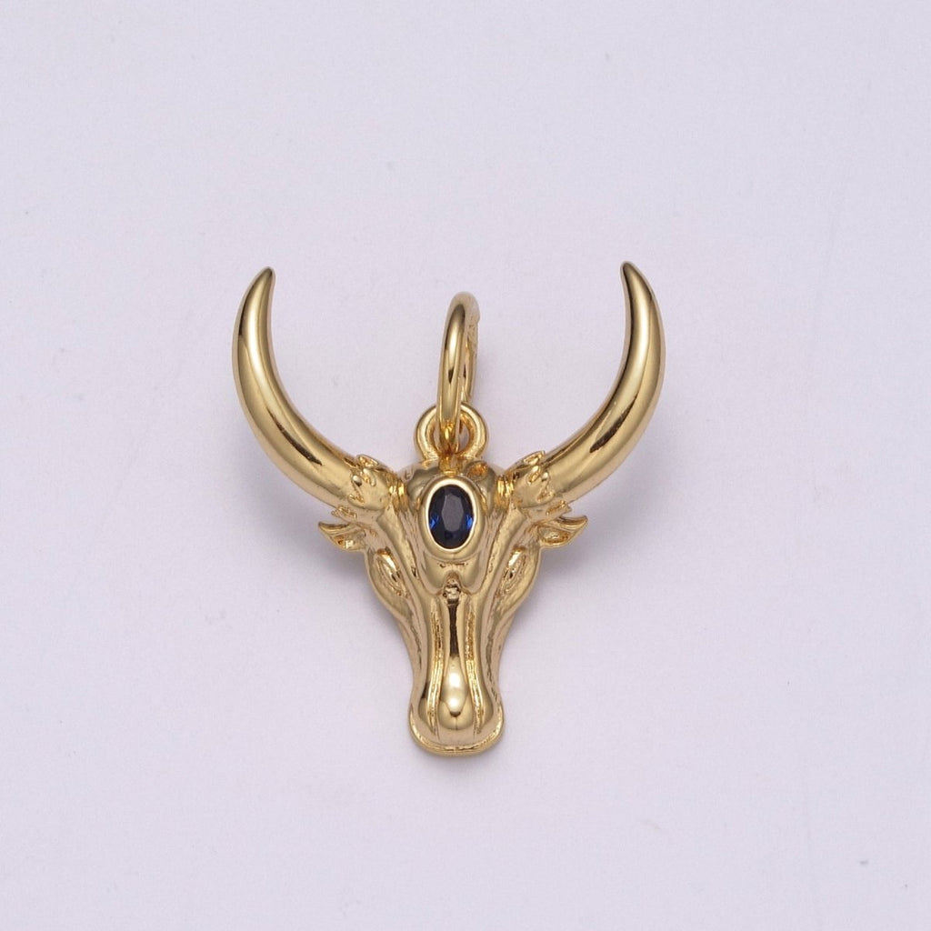 Gold Bull Head Pendant, Long Horn Men Pendant, Silver Texas Pendant Animal Men Charm Necklace, M-870-M-871