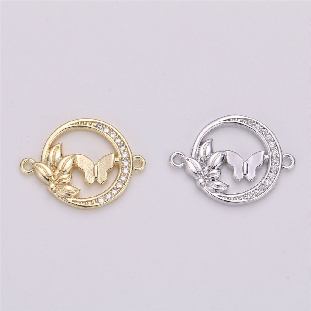 OS Gold Butterfly Charm Connector , Micro Pave CZ Charm, 18K Gold plated Pendant Dainty Butterflies Necklace Bracelet Charm for Jewelry Making F-289