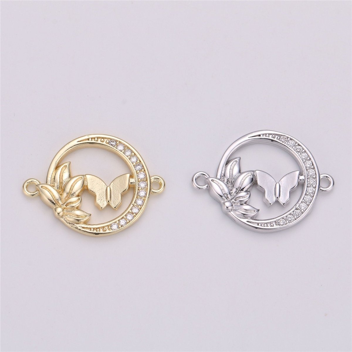 OS Gold Butterfly Charm Connector , Micro Pave CZ Charm, 18K Gold plated Pendant Dainty Butterflies Necklace Bracelet Charm for Jewelry Making F-289