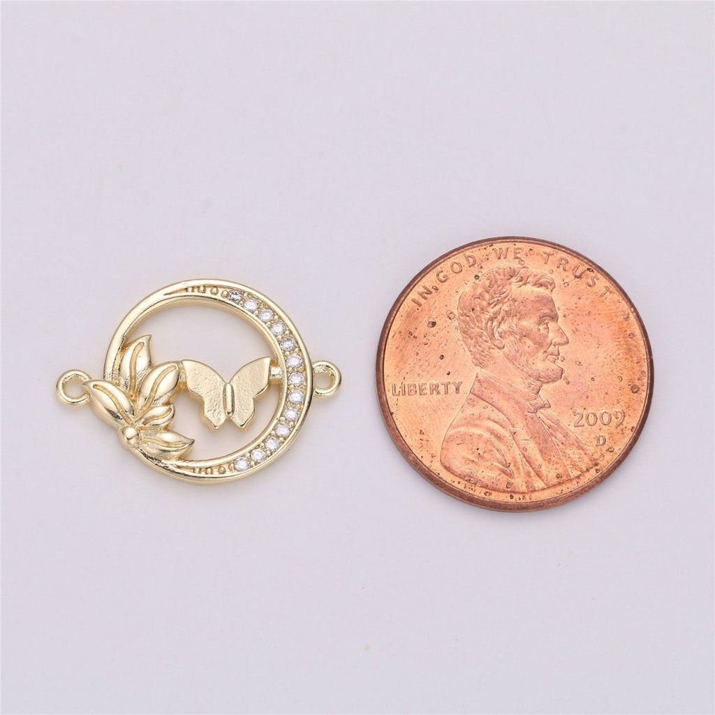 OS Gold Butterfly Charm Connector , Micro Pave CZ Charm, 18K Gold plated Pendant Dainty Butterflies Necklace Bracelet Charm for Jewelry Making F-289
