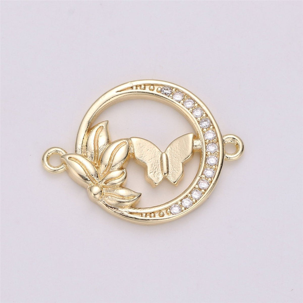 OS Gold Butterfly Charm Connector , Micro Pave CZ Charm, 18K Gold plated Pendant Dainty Butterflies Necklace Bracelet Charm for Jewelry Making F-289