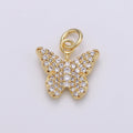 Gold Butterfly Charm CZ Micro Pave, Butterfly Pendant for Necklace Earring Bracelet Supply in 24k Gold plated Findings D-480 - DLUXCA