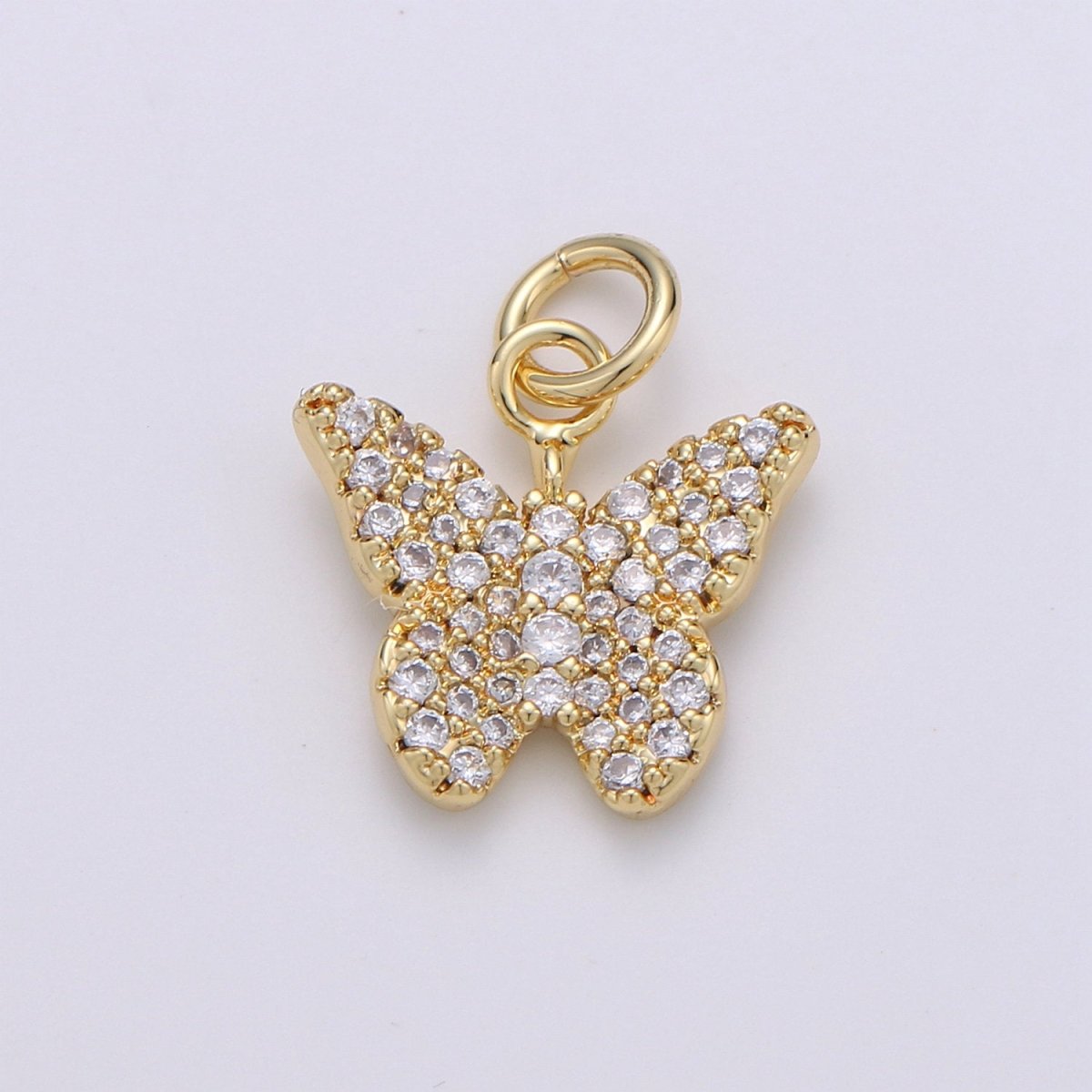 Gold Butterfly Charm CZ Micro Pave, Butterfly Pendant for Necklace Earring Bracelet Supply in 24k Gold plated Findings D-480 - DLUXCA