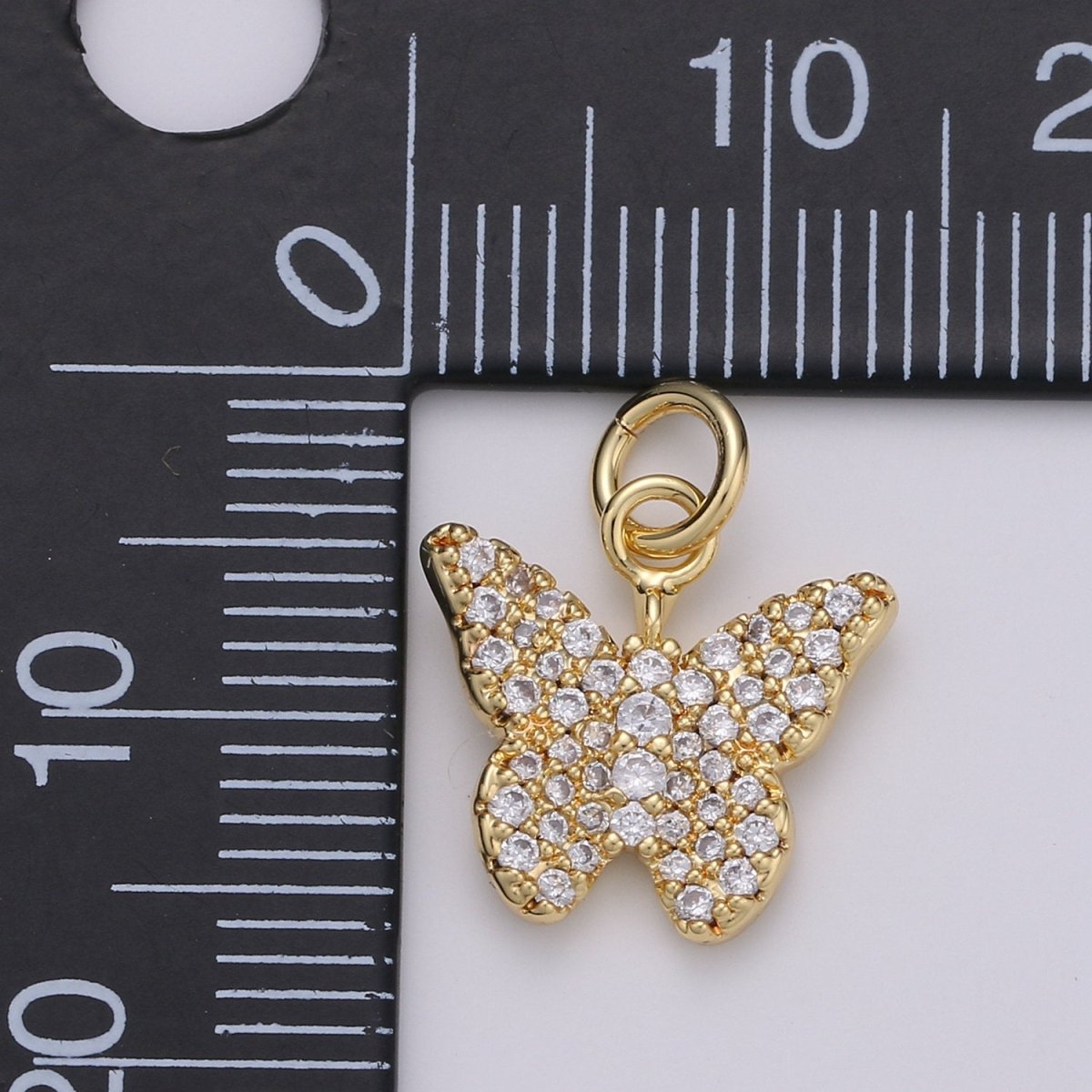 Gold Butterfly Charm CZ Micro Pave, Butterfly Pendant for Necklace Earring Bracelet Supply in 24k Gold plated Findings D-480 - DLUXCA