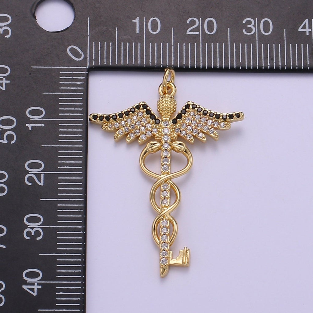 Gold Caduceus Pendant Charm Necklace Career Professional Medical Fashion Jewelry For Women Gifts For Her E-817 - DLUXCA