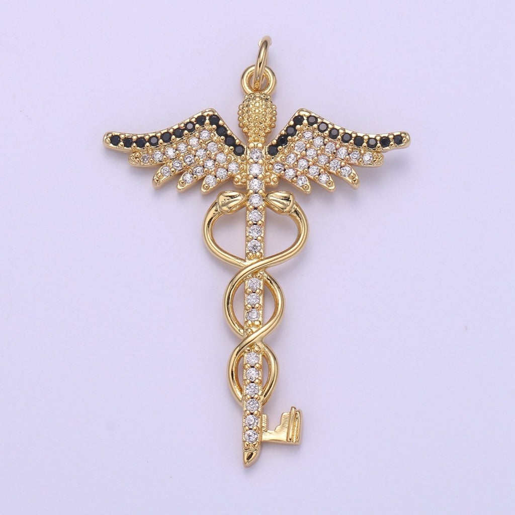 Gold Caduceus Pendant Charm Necklace Career Professional Medical Fashion Jewelry For Women Gifts For Her E-817 - DLUXCA