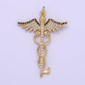 Gold Caduceus Pendant Charm Necklace Career Professional Medical Fashion Jewelry For Women Gifts For Her E-817 - DLUXCA