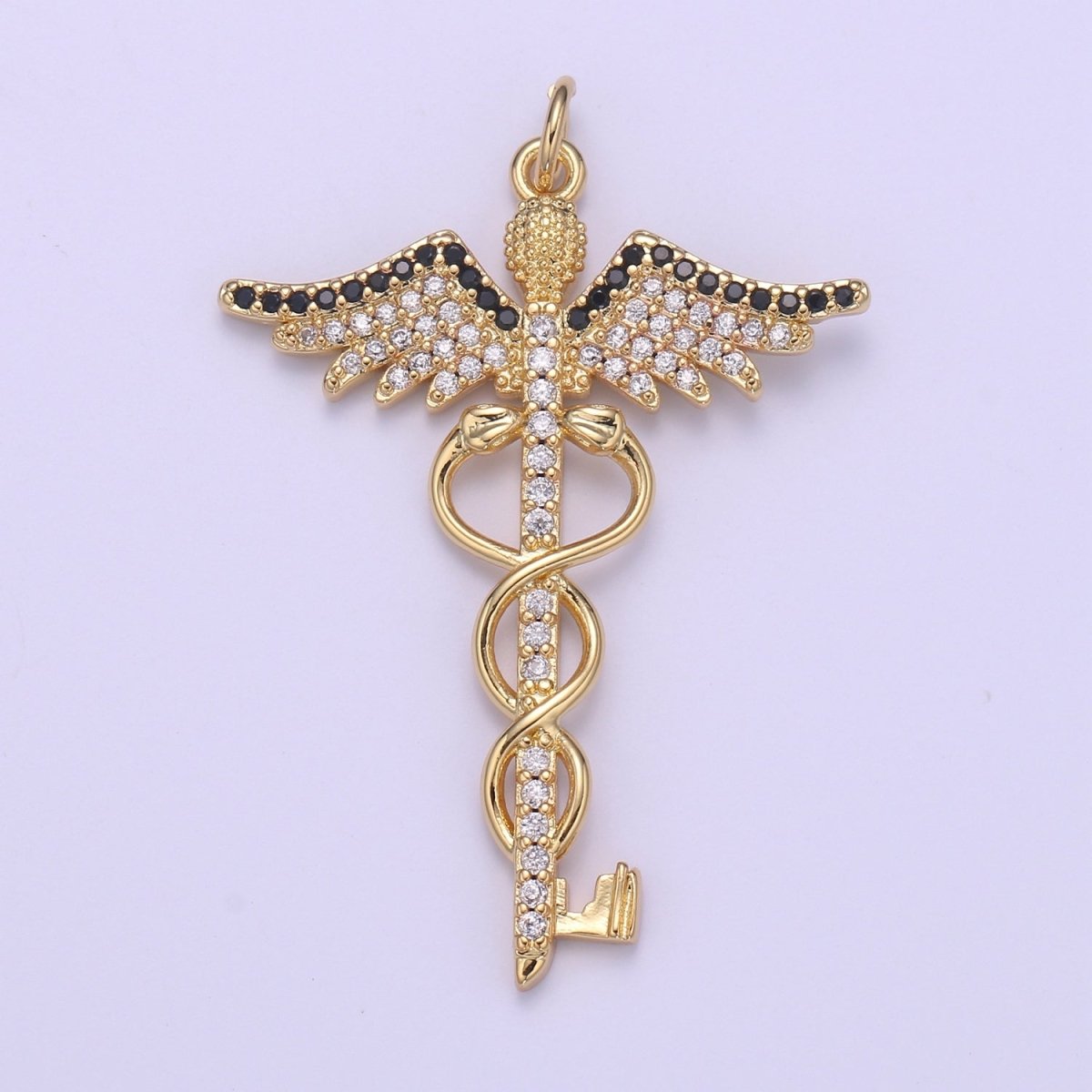 Gold Caduceus Pendant Charm Necklace Career Professional Medical Fashion Jewelry For Women Gifts For Her E-817 - DLUXCA