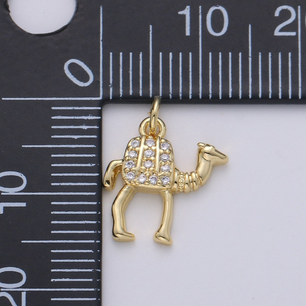 Gold Camel Charm - 14k Gold plated Camel Pendant - Arabian Desert Charms - Animal Jewelry for Bracelet Necklace Earring Component D-644 - DLUXCA