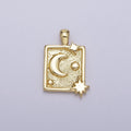 Gold Celestial Crescent Moon Stars Square Gold Pendant | AA090 - DLUXCA