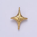 Gold Celestial Four Pointed North Star Textured with Round Dainty Cubic Zirconia Charm Component For Jewelry Making G-527 - DLUXCA