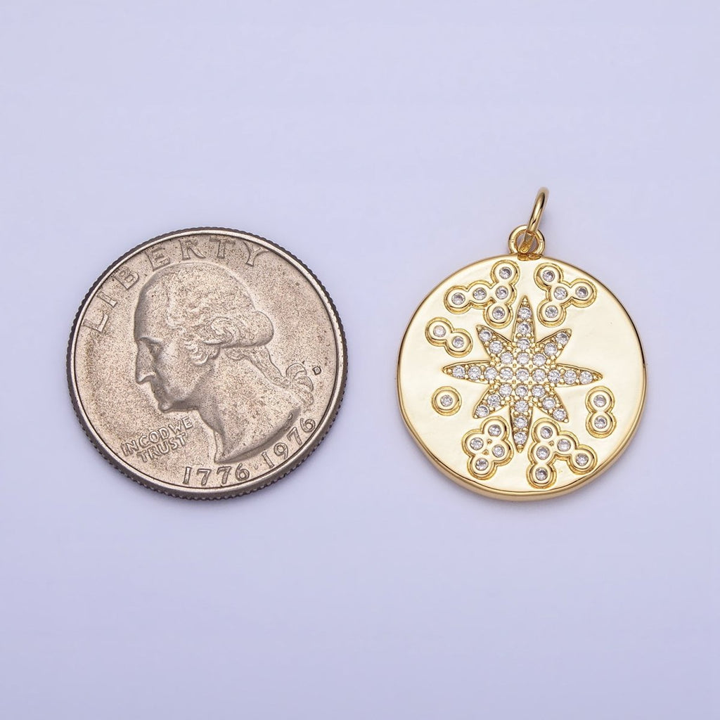 Gold Celestial North Star Constellation Clear Micro Paved CZ Coin Round Charm | AC373 - DLUXCA