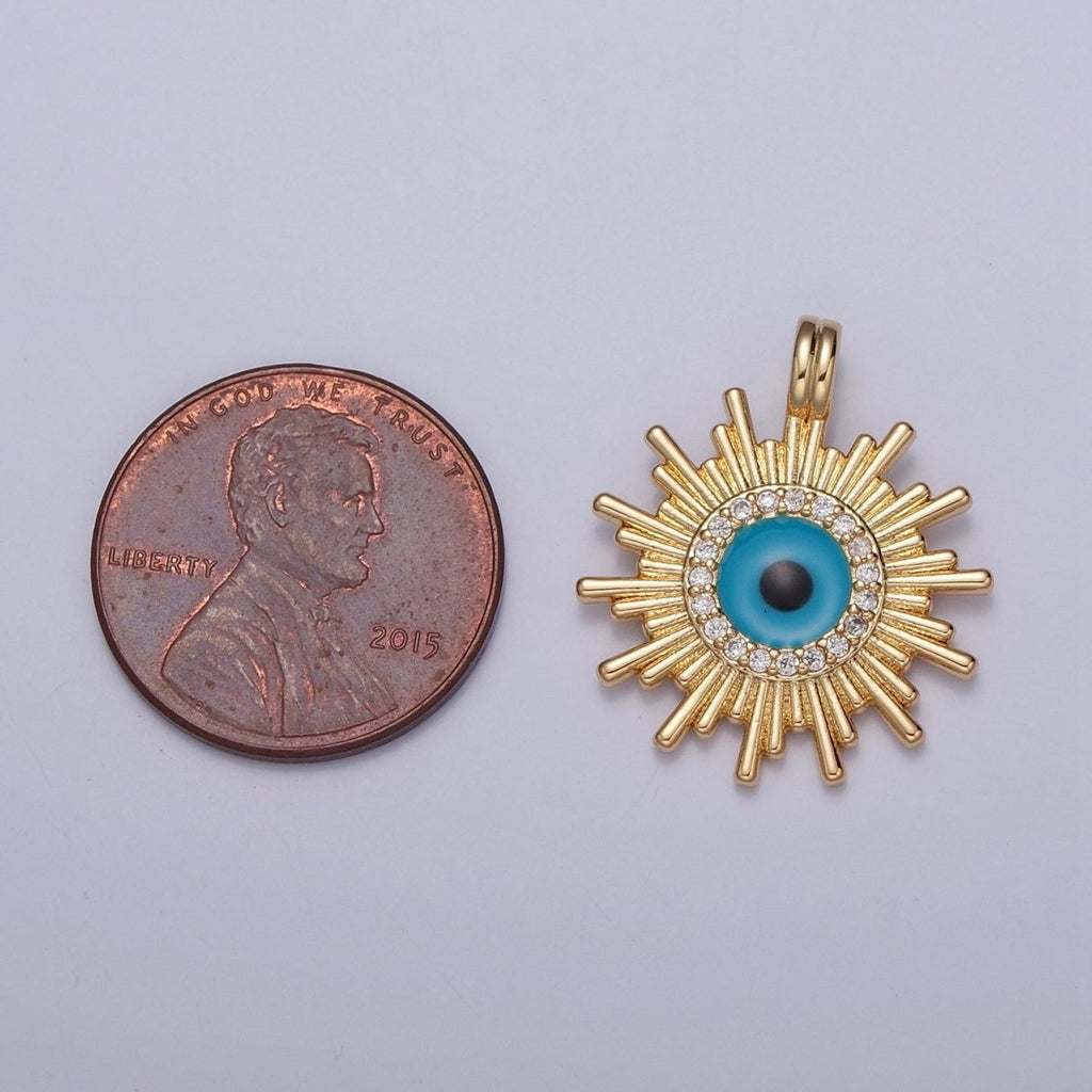 Gold Celestial Spiral Pendant, Enamel Micro Pave Evil Eye Pendant For Jewelry Making H-692