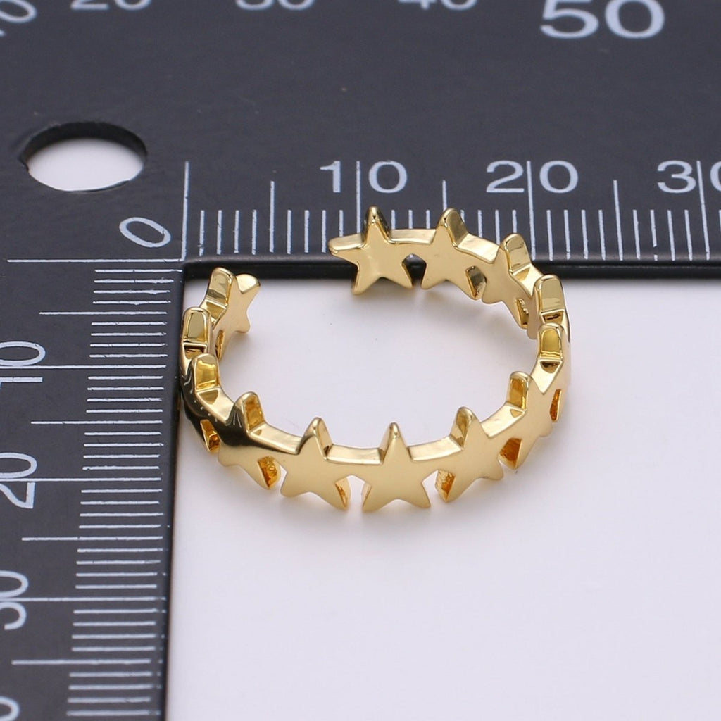 Gold Celestial Star Ring Open Ring for Statement Ring Stacking Jewelry Size 5.5 Ring 24k Gold plated Ring R332 - DLUXCA