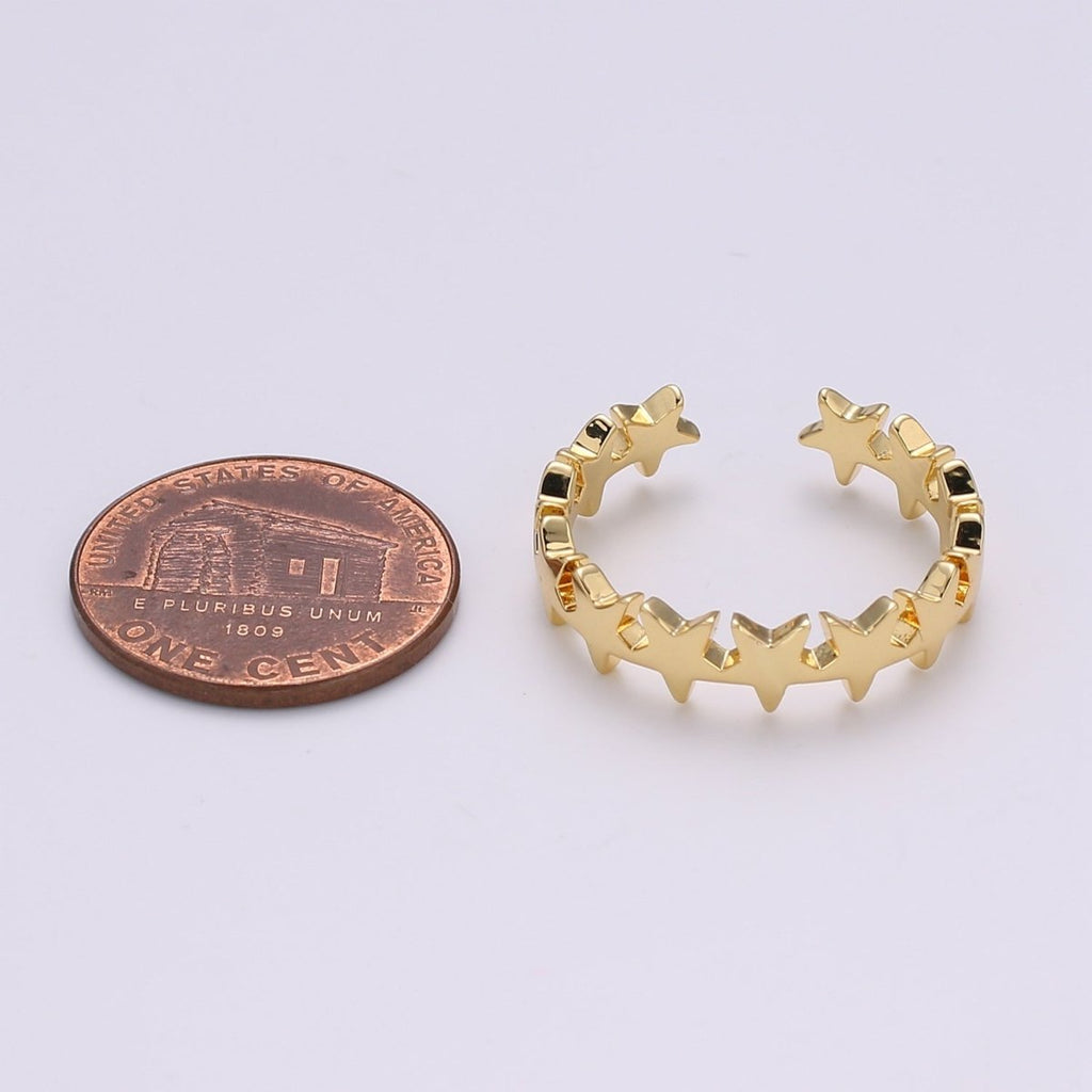 Gold Celestial Star Ring Open Ring for Statement Ring Stacking Jewelry Size 5.5 Ring 24k Gold plated Ring R332 - DLUXCA