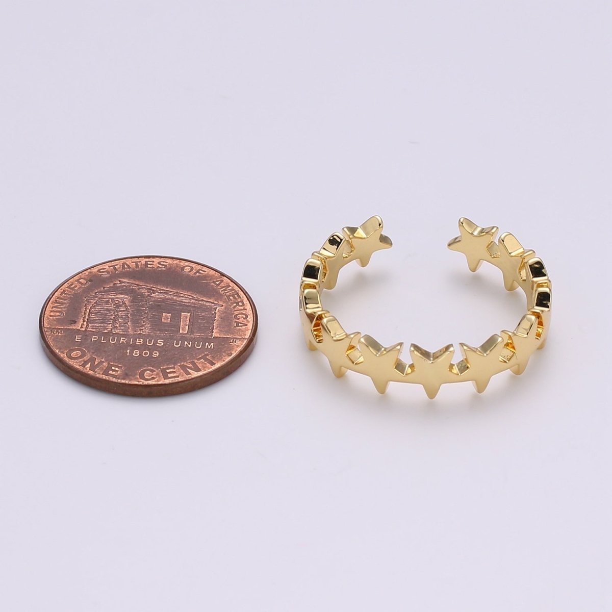 Gold Celestial Star Ring Open Ring for Statement Ring Stacking Jewelry Size 5.5 Ring 24k Gold plated Ring R332 - DLUXCA