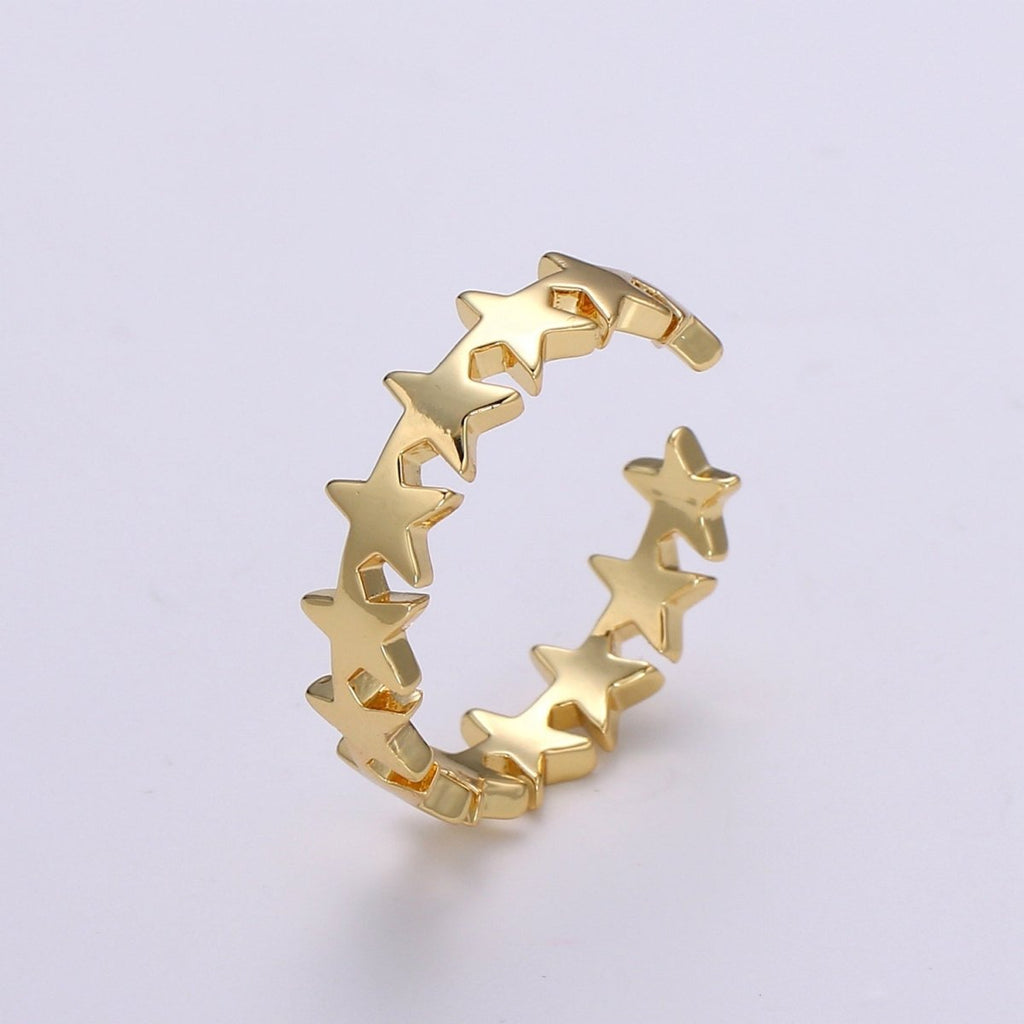 Gold Celestial Star Ring Open Ring for Statement Ring Stacking Jewelry Size 5.5 Ring 24k Gold plated Ring R332 - DLUXCA