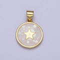 Gold Celestial Star White, Pink, Green, Teal Shell Opal Round Pendant  I-584 I-622 I-647 I-719