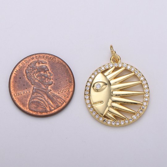 Gold Celestial Sun Crescent Moon Charm, Micro Pave CZ Charm 14K Gold plated Pendant Celestial Face Necklace Charm for Jewelry Making D-831 - DLUXCA