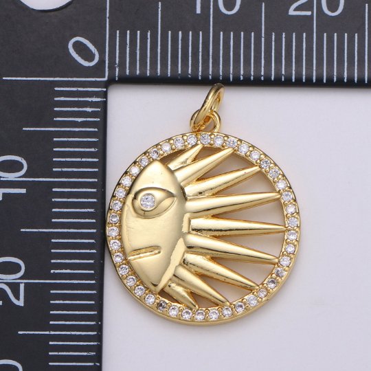 Gold Celestial Sun Crescent Moon Charm, Micro Pave CZ Charm 14K Gold plated Pendant Celestial Face Necklace Charm for Jewelry Making D-831 - DLUXCA