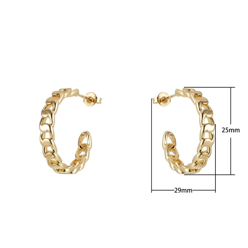 Gold Chain Hoop Earrings, Miami Cuban Chain Hoop Earrings Minimalist Jewelry, Cuban Link Earring, Everyday Earrings P-221 - DLUXCA