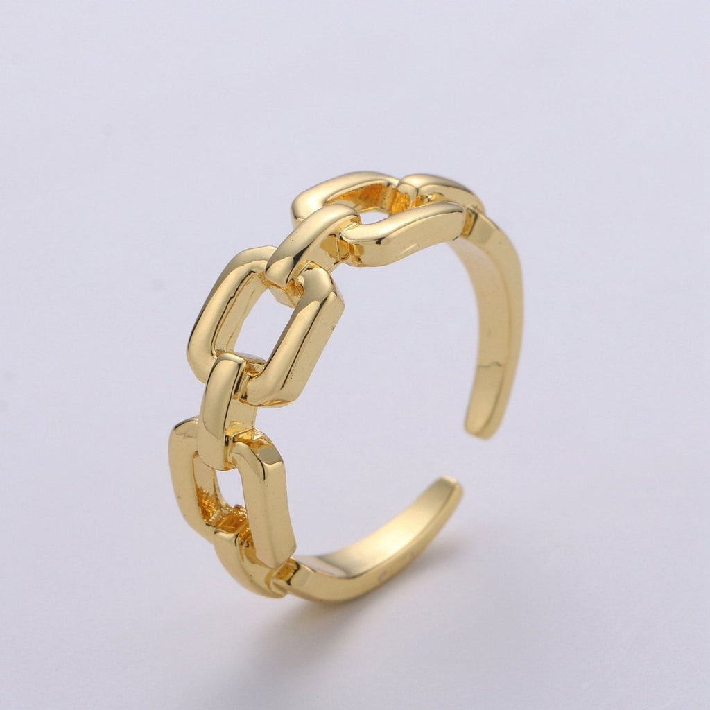 Gold Chain Ring, Minimalist Ring, Gold Ring, Dainty Ring, Ring, Stackable Ring, Midi Ring, Gold Stacking Ring, Gold Chain Adustable Ring R-028 - DLUXCA