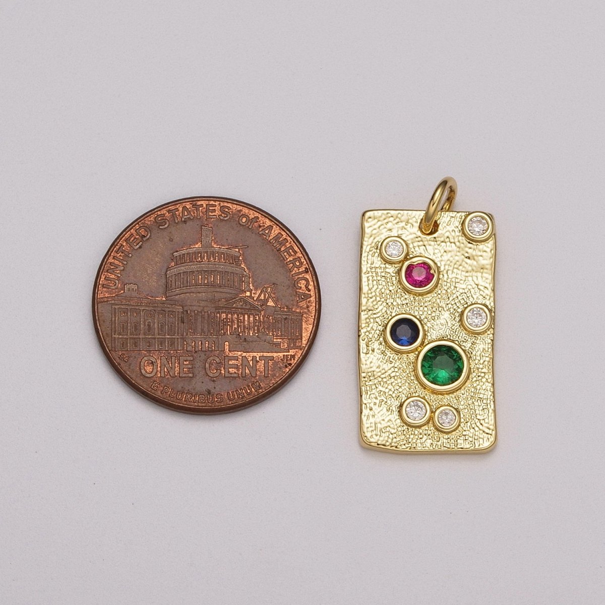Gold Charm, Rainbow Bubble Charm, Bubble Pendant, Bubble Tag Charm, Tiny Bubble Rectangle Charm 14k Gold plated Charm M-526 - DLUXCA