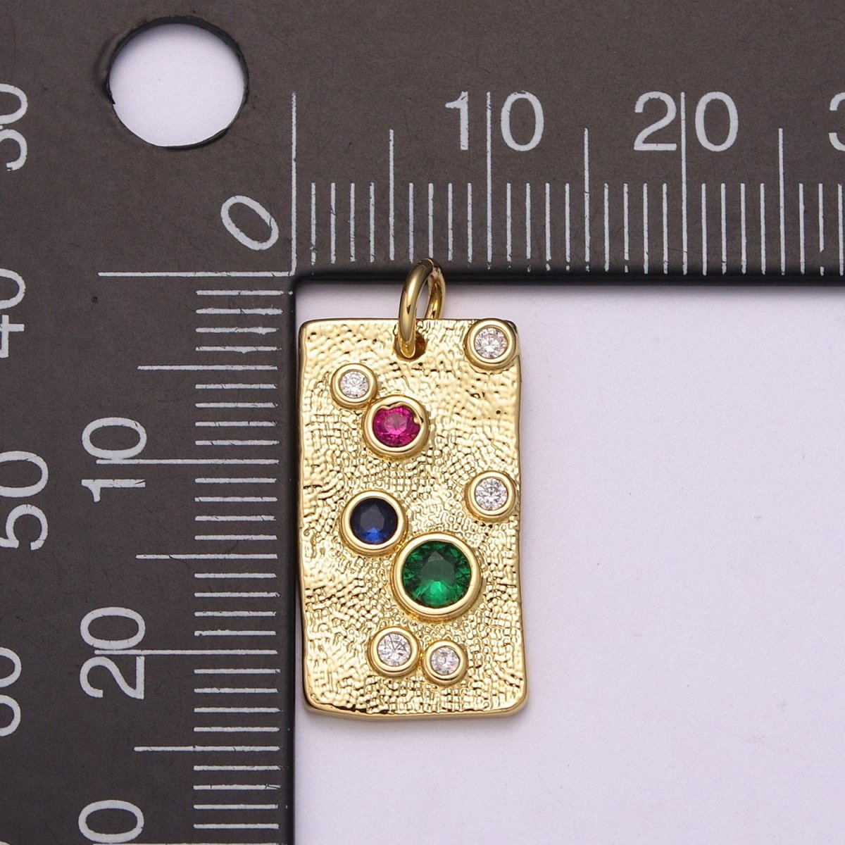 Gold Charm, Rainbow Bubble Charm, Bubble Pendant, Bubble Tag Charm, Tiny Bubble Rectangle Charm 14k Gold plated Charm M-526 - DLUXCA