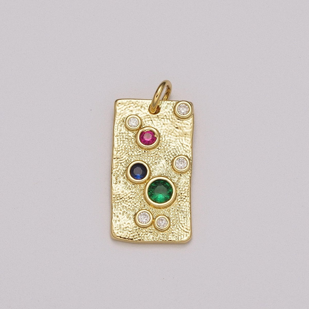 Gold Charm, Rainbow Bubble Charm, Bubble Pendant, Bubble Tag Charm, Tiny Bubble Rectangle Charm 14k Gold plated Charm M-526 - DLUXCA