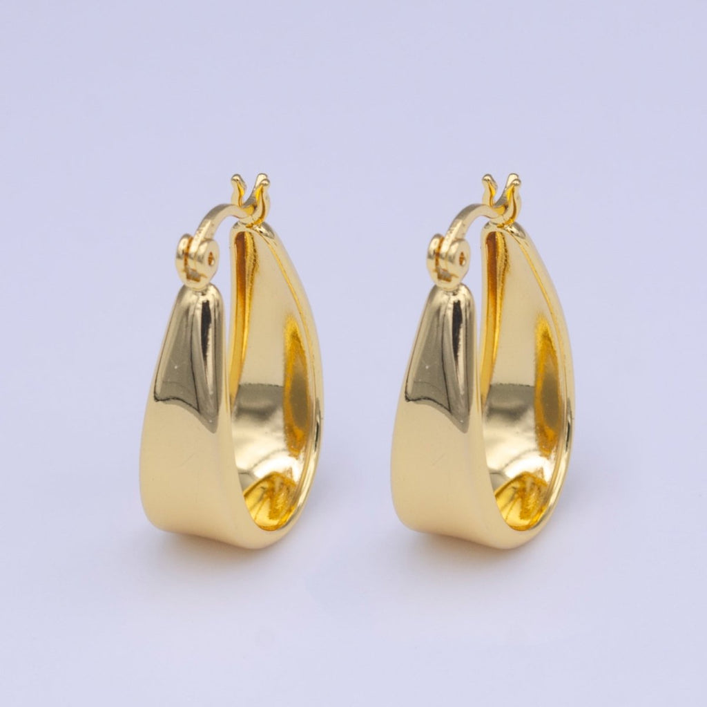Gold Chubby Chunky U Curved Dome Hoop Latch Earrings | Y-211 - DLUXCA