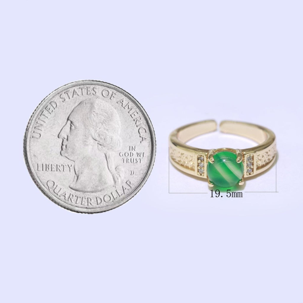 Gold Chunky Ring, Statement Ring, Green Cat Eye Stone Ring, Stackable Ring Thick Gold Ring Open Adjustable O-926 - DLUXCA