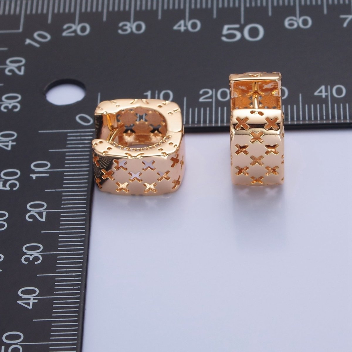 Gold Chunky X Hoop Earring Bold Gold plated Earring T-494 - DLUXCA