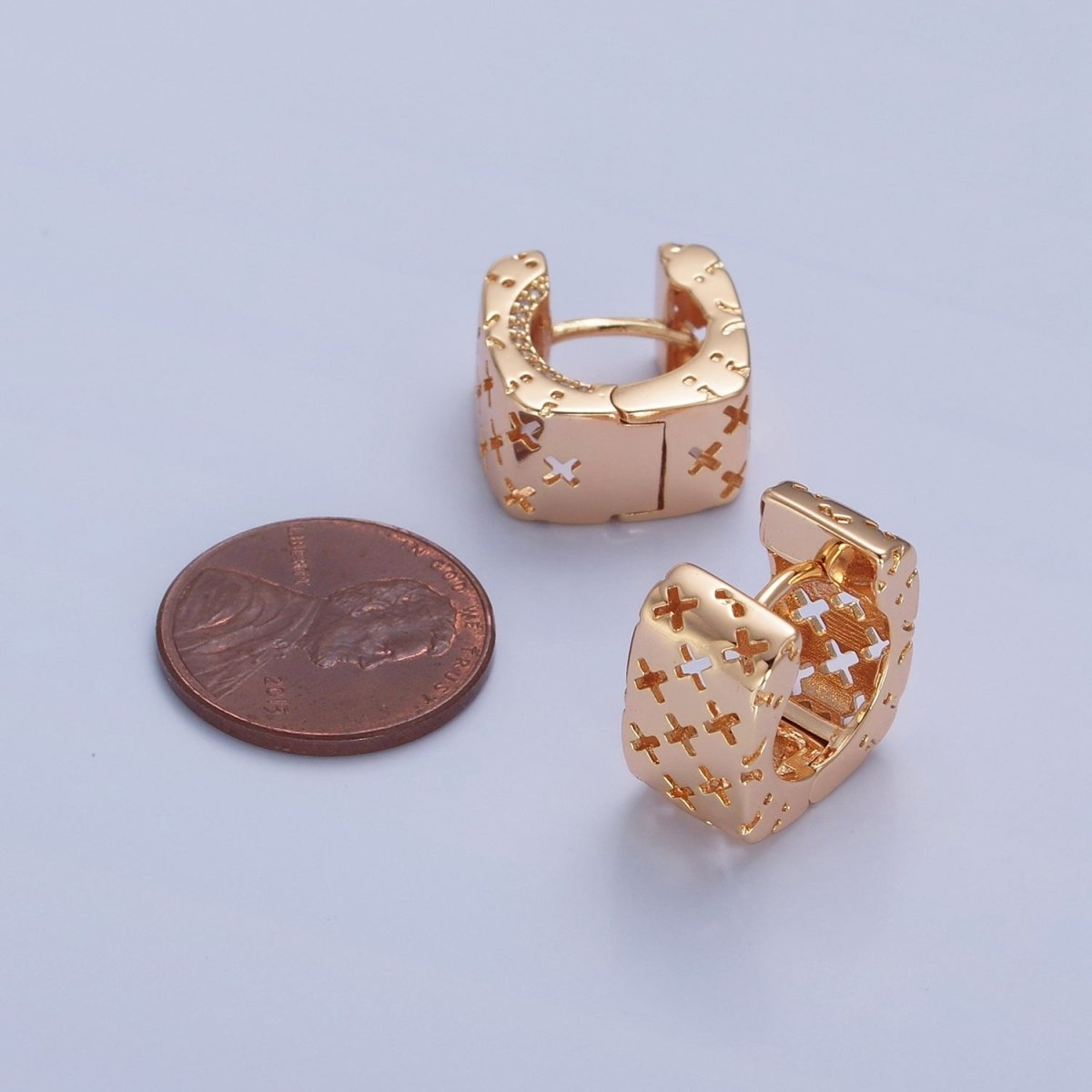 Gold Chunky X Hoop Earring Bold Gold plated Earring T-494 - DLUXCA