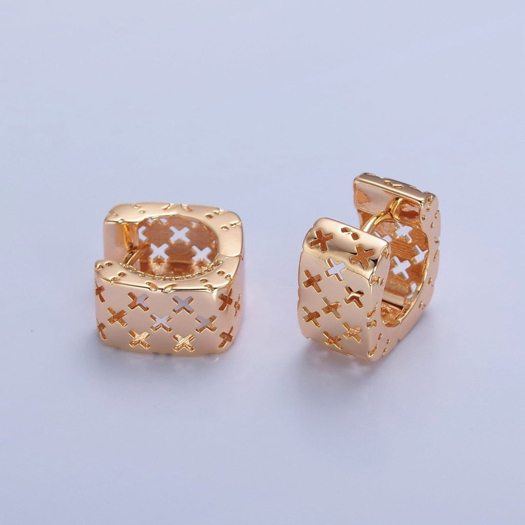 Gold Chunky X Hoop Earring Bold Gold plated Earring T-494 - DLUXCA